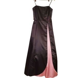 Vintage Dave & Johnny Dress Womens 9-10 Pink 1990s Prom Rhinestone Black